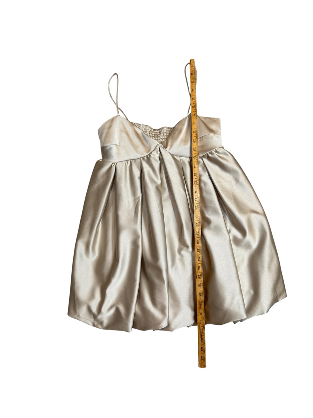 H&M Champagne Satin Bubble Hem Mini Dress V-Neck Empire Waist Womens M - Picture 4 of 8